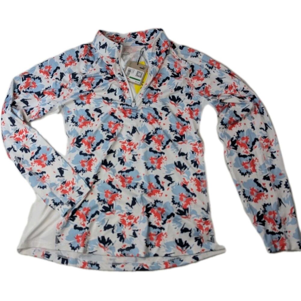 Puma You-V Borregi 1/4 Zip Golf Shirt Women’s Size MEDIUM Floral Long Sleeve NWT